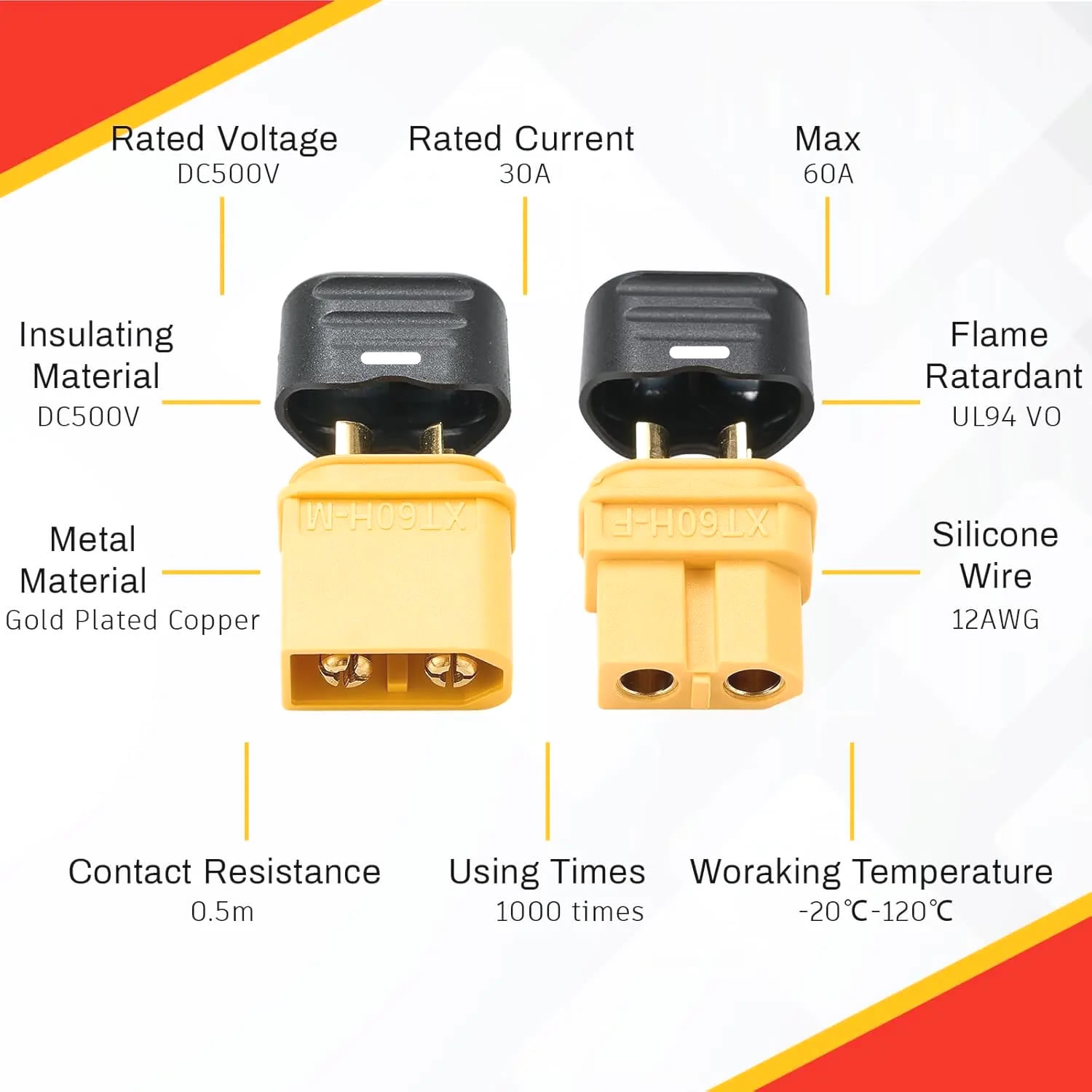 XT60コネクタプラグ（シースハウジング付き）メス/オス X - Drone Battery Adapter のレビューと価格