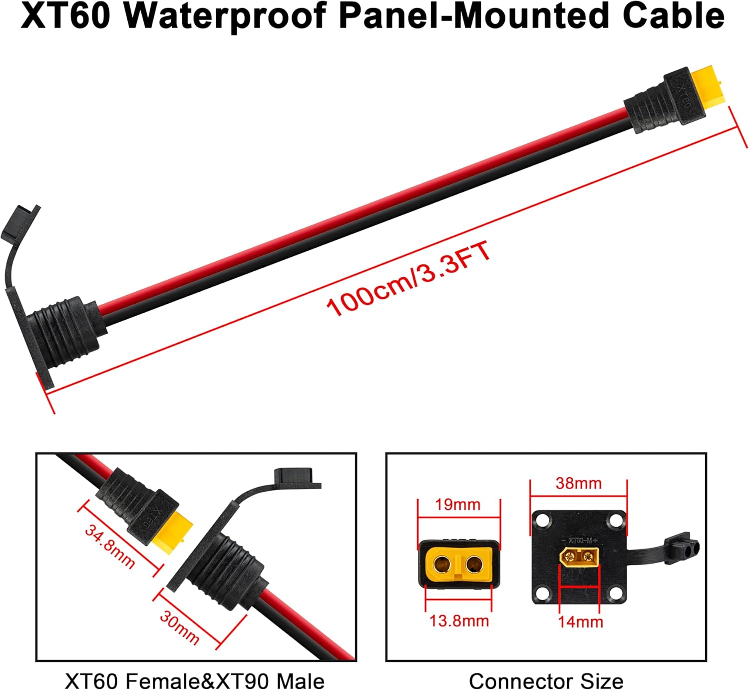 JMUYTOP 3FT 12AWG XT60 パネルマウント - Drone Battery Adapter のレビューと価格
